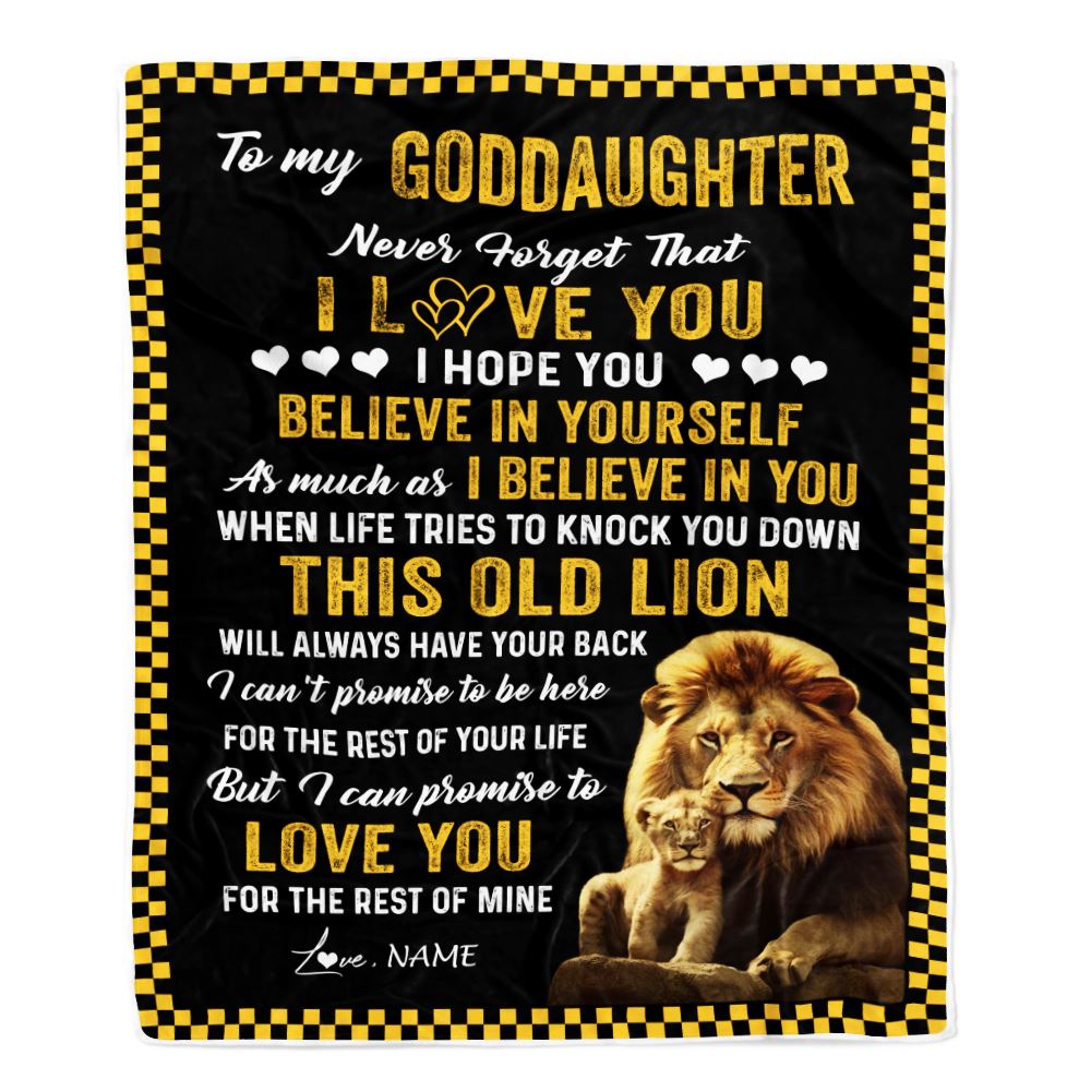 Personalized To My Goddaughter Blanket From Godfather This Old Lion Love You Goddaughter Birthday Graduation Christmas Customized Bed Fleece Blanket | siriusteestore
