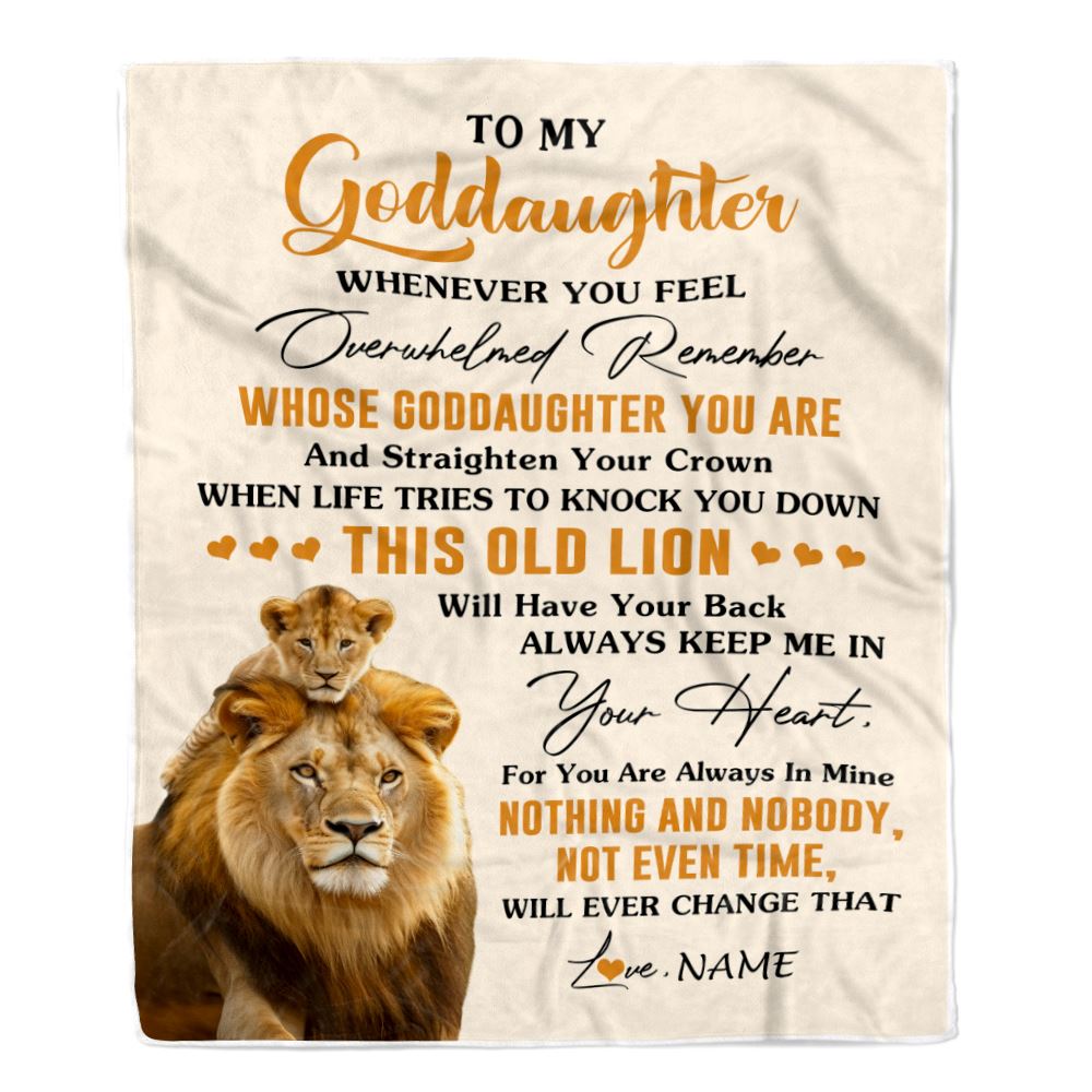 Personalized To My Goddaughter Blanket From Godfather Whenever You Fell Overwhelmed Lion Goddaughter Birthday Gifts Christmas Customized Fleece Blanket | siriusteestore