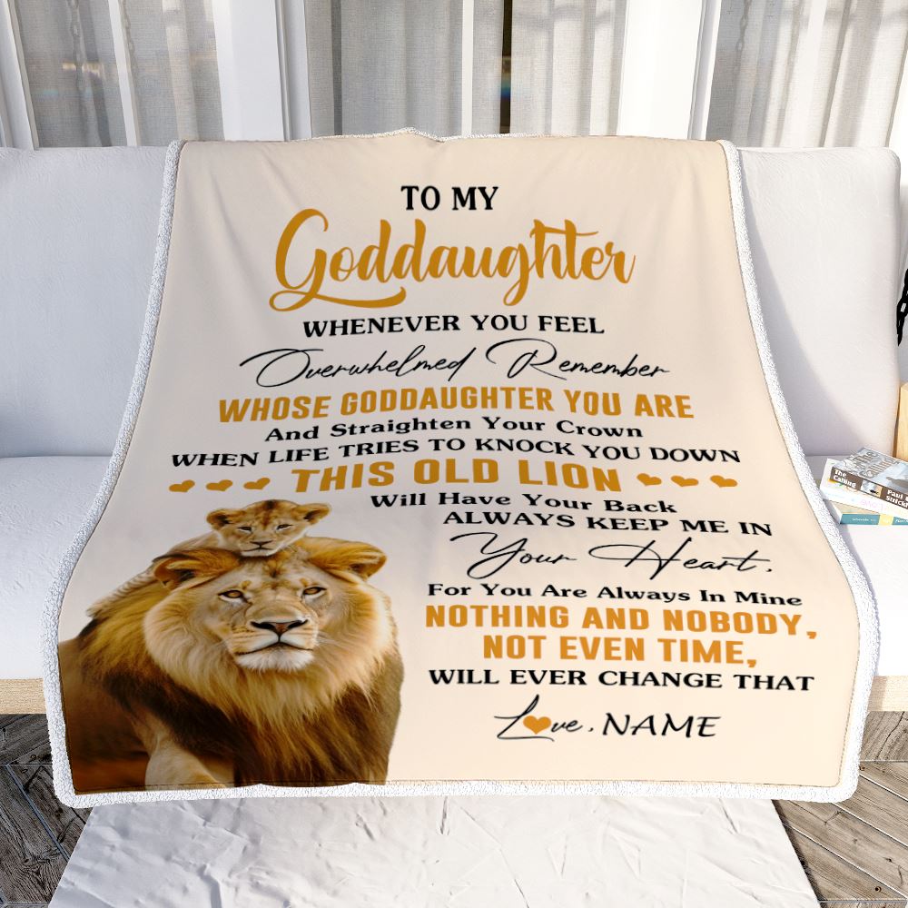 Personalized To My Goddaughter Blanket From Godfather Whenever You Fell Overwhelmed Lion Goddaughter Birthday Gifts Christmas Customized Fleece Blanket | siriusteestore