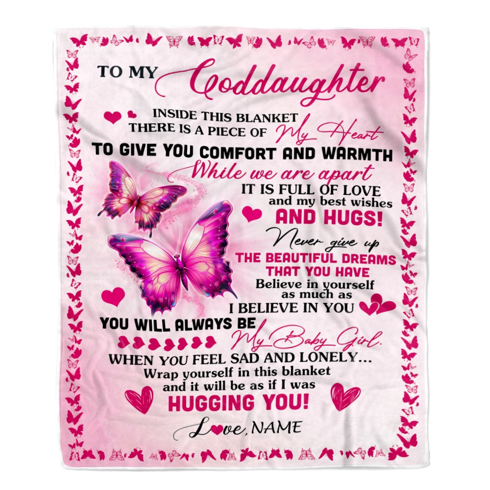 Personalized To My Goddaughter Blanket From Godmother Aunt Butterfly Inside This Blanket Goddaughter Birthday Thanksgiving Christmas Customized Fleece Blanket | siriusteestore