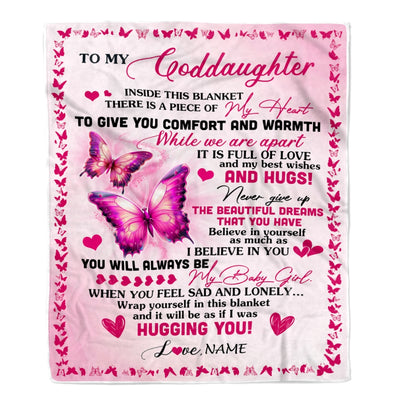 Personalized To My Goddaughter Blanket From Godmother Aunt Butterfly Inside This Blanket Goddaughter Birthday Thanksgiving Christmas Customized Fleece Blanket | siriusteestore