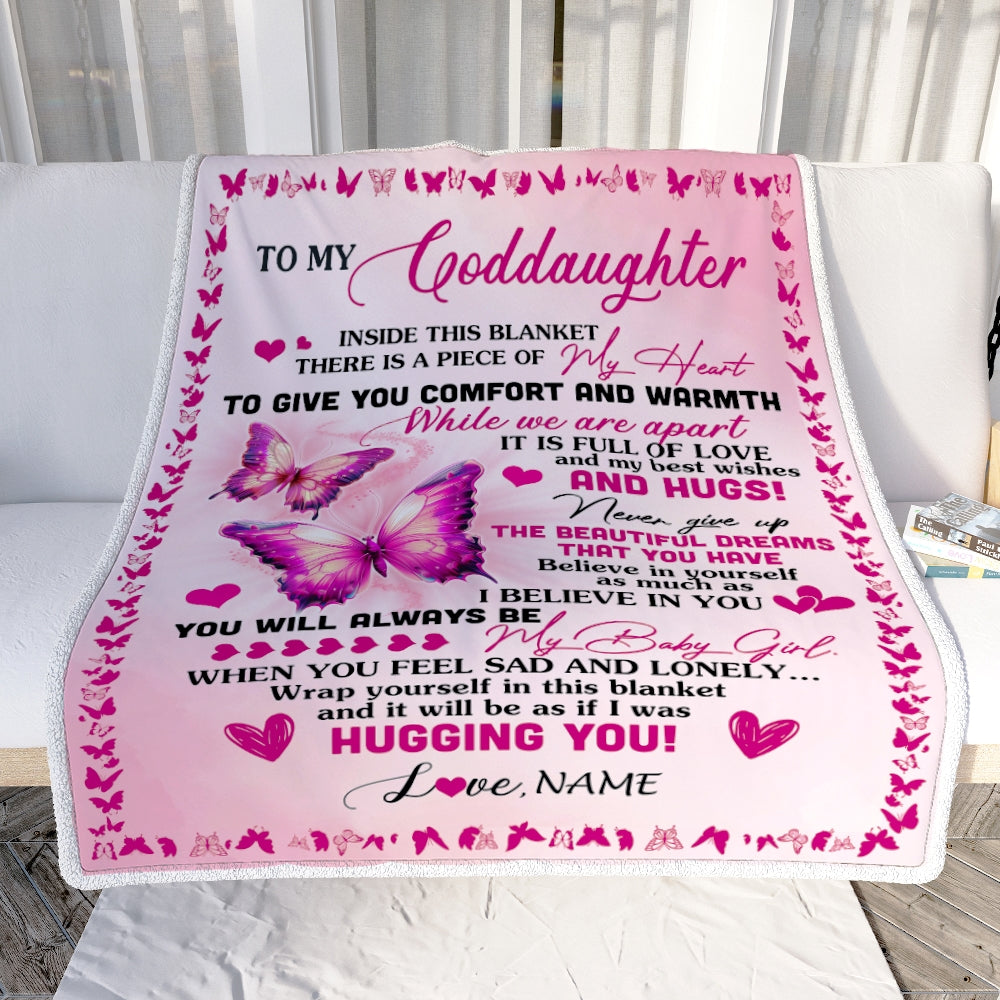 Personalized To My Goddaughter Blanket From Godmother Aunt Butterfly Inside This Blanket Goddaughter Birthday Thanksgiving Christmas Customized Fleece Blanket | siriusteestore