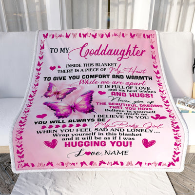 Personalized To My Goddaughter Blanket From Godmother Aunt Butterfly Inside This Blanket Goddaughter Birthday Thanksgiving Christmas Customized Fleece Blanket | siriusteestore