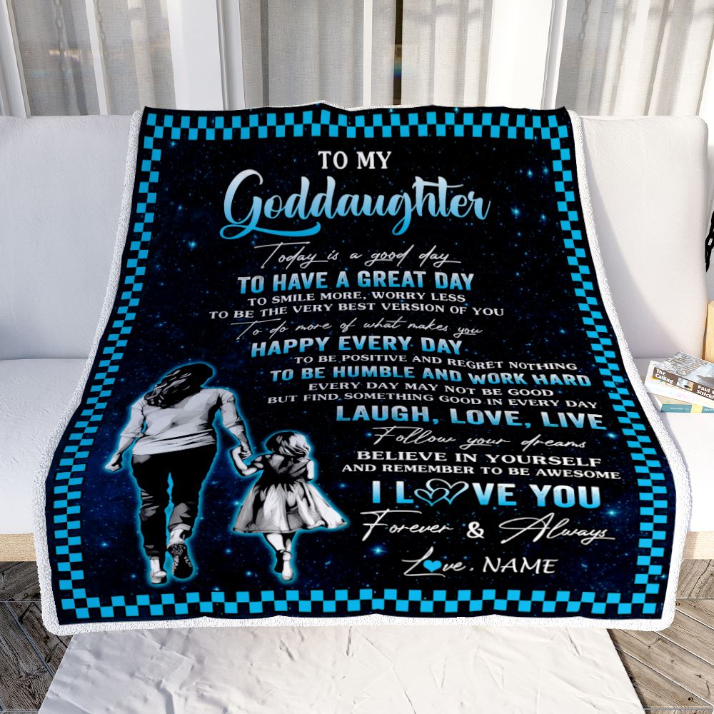 Personalized To My Goddaughter Blanket From Godmother Aunt Every Day Laugh Love Live Aunt Goddaughter Birthday Gifts Christmas Customized Fleece Throw Blanket | siriusteestore