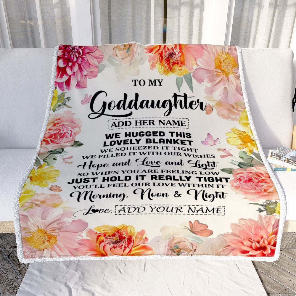 Personalized To My Goddaughter Blanket From Godmother Aunt Floral We Hugged This Lovely Goddaughter Birthday Gifts Christmas Customized Fleece Throw Blanket | siriusteestore