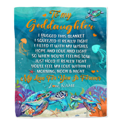 Personalized To My Goddaughter Blanket From Godmother Aunt I Hugged This Blanket Turtle Beach Goddaughter Birthday Christmas Customized Bed Fleece Blanket | siriusteestore