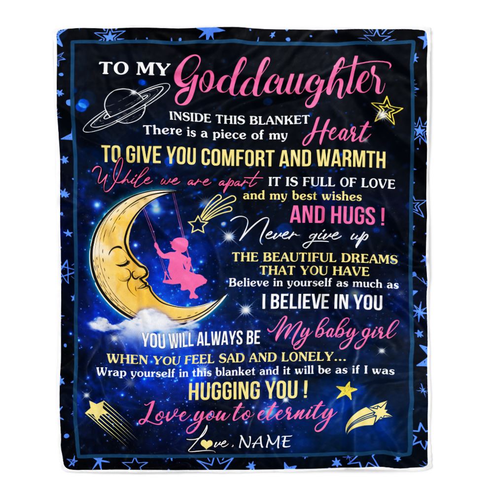 Personalized To My Goddaughter Blanket From Godmother Aunt Inside This Blanket Sleeping Moon Goddaughter Birthday Christmas Customized Bed Fleece Blanket | siriusteestore