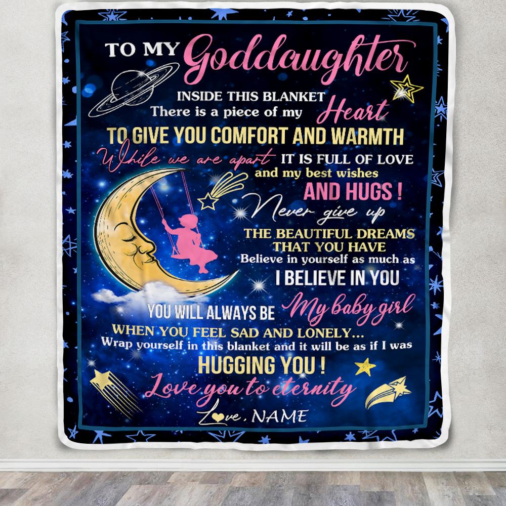 Personalized To My Goddaughter Blanket From Godmother Aunt Inside This Blanket Sleeping Moon Goddaughter Birthday Christmas Customized Bed Fleece Blanket | siriusteestore