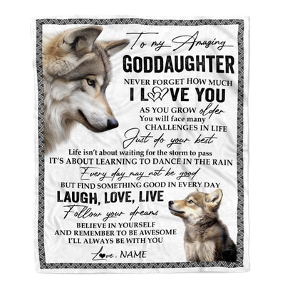 Personalized To My Goddaughter Blanket From Godmother Aunt Just Do You Best Laugh Love Live Wolf Godchild Birthday Christmas Customized Fleece Throw Blanket | siriusteestore