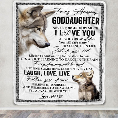 Personalized To My Goddaughter Blanket From Godmother Aunt Just Do You Best Laugh Love Live Wolf Godchild Birthday Christmas Customized Fleece Throw Blanket | siriusteestore