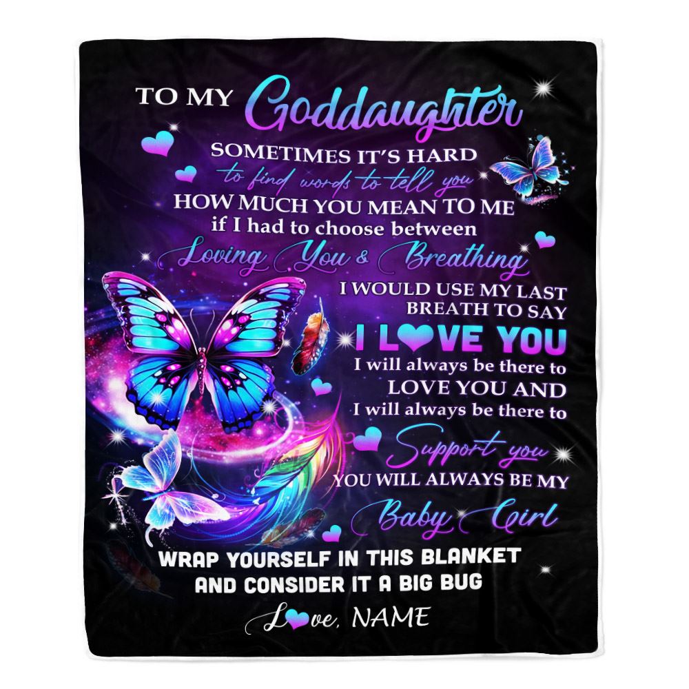 Personalized To My Goddaughter Blanket From Godmother Aunt Loving You And Breathing Butterfly Godchild Birthday Graduation Christmas Customized Fleece Blanket | siriusteestore