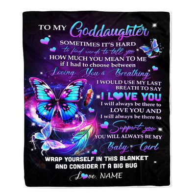 Personalized To My Goddaughter Blanket From Godmother Aunt Loving You And Breathing Butterfly Godchild Birthday Graduation Christmas Customized Fleece Blanket | siriusteestore