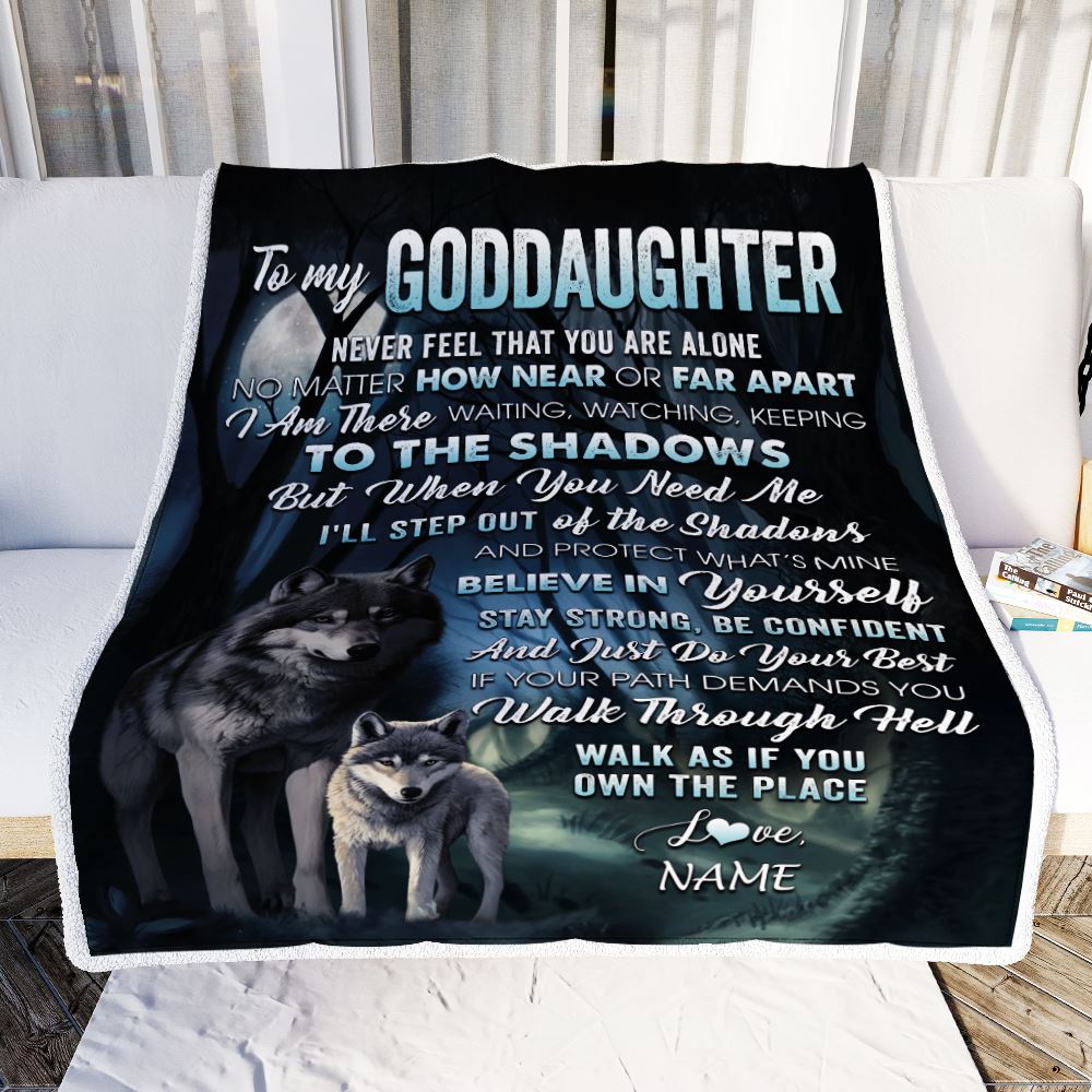 Personalized To My Goddaughter Blanket From Godmother Aunt Never Feel That You Are Alone Wolf Goddaughter Birthday Christmas Customized Gift Bed Fleece Blanket | siriusteestore