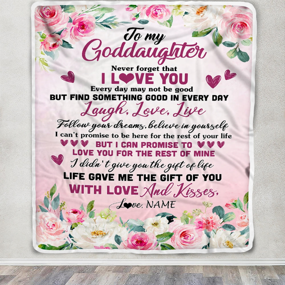 Personalized To My Goddaughter Blanket From Godmother Aunt Never Forget I Love You Flower Godchild Birthday Graduation Christmas Customized Bed Fleece Blanket | siriusteestore