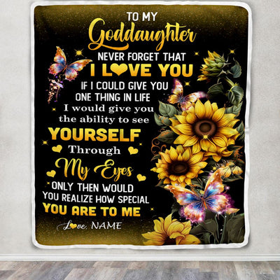Personalized To My Goddaughter Blanket From Godmother Aunt Sunflower Never Forget That I Love You Godchild Birthday Christmas Customized Gift Fleece Blanket | siriusteestore