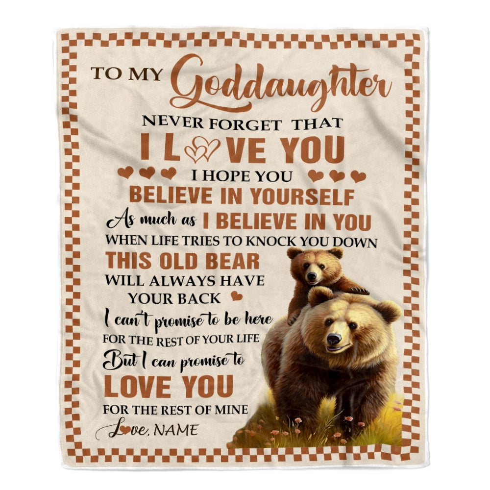 Personalized To My Goddaughter Blanket From Godmother Aunt This Old Bear Love You Goddaughter Birthday Gifts Graduation Christmas Customized Fleece Blanket | siriusteestore