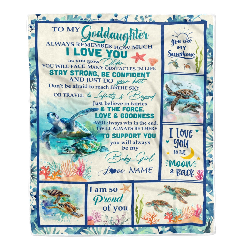 Personalized To My Goddaughter Blanket From Godmother Aunt Turtle Always Remember How Much I Love Goddaughter Birthday Christmas Customized Bed Fleece Blanket | siriusteestore