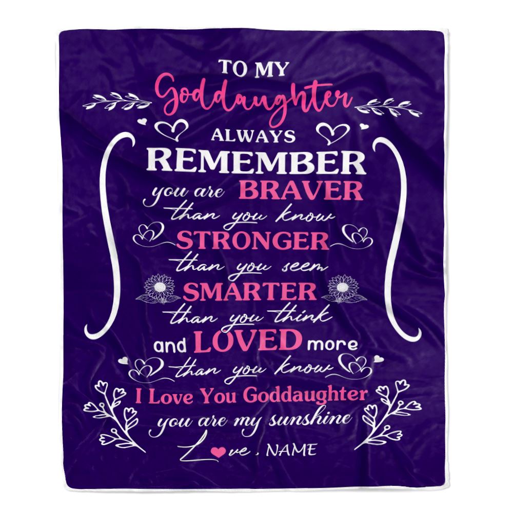 Personalized To My Goddaughter Blanket From Godmother Aunt Unclue Purple I Love You Niece Birthday Gifts Graduation Christmas Customized Fleece Throw Blanket | siriusteestore