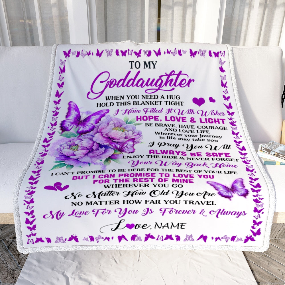 Personalized To My Goddaughter Blanket From Godmother Aunt When You Need A Hug Butterfly Godchild Birthday Graduation Christmas Customized Fleece Blanket | siriusteestore