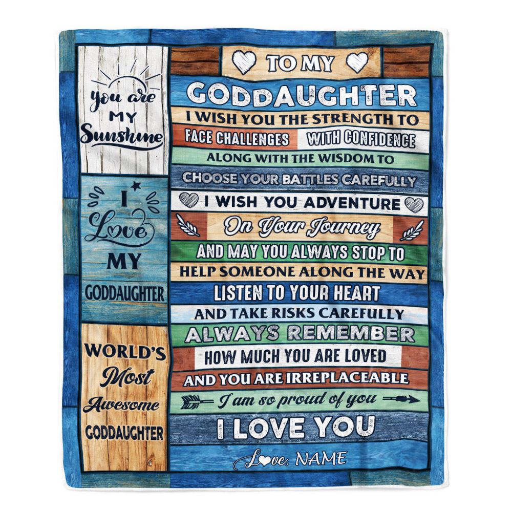 Personalized To My Goddaughter Blanket From Godmother Aunt Wood I Am So Proud Of You I Love You Godchild Birthday Christmas Customized Bed Fleece Blanket | siriusteestore