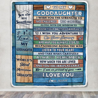 Personalized To My Goddaughter Blanket From Godmother Aunt Wood Remember To Be Awesome Goddaughter Birthday Christmas Customized Bed Fleece Blanket | siriusteestore