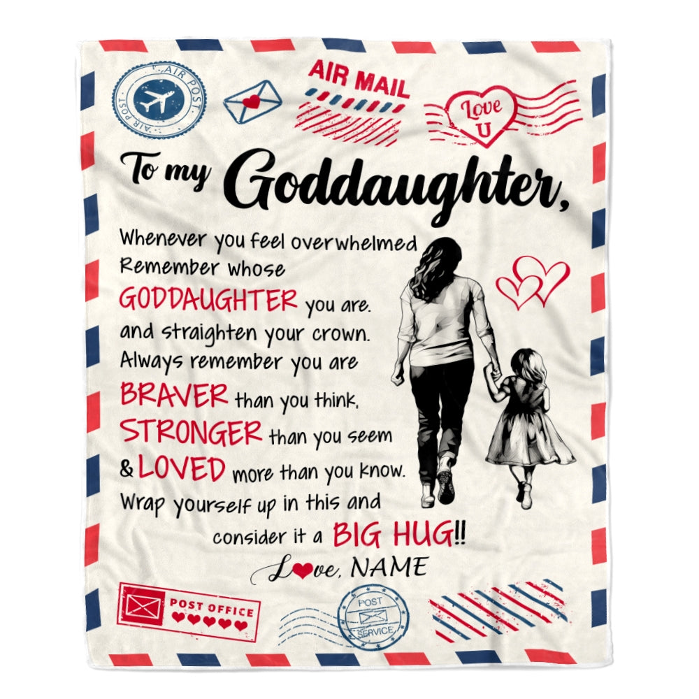 Personalized To My Goddaughter Blanket From Godmother Braver Stronger Loved Airmail Goddaughter Birthday Graduation Christmas Customized Bed Fleece Blanket | siriusteestore