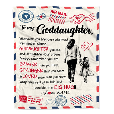 Personalized To My Goddaughter Blanket From Godmother Braver Stronger Loved Airmail Goddaughter Birthday Graduation Christmas Customized Bed Fleece Blanket | siriusteestore