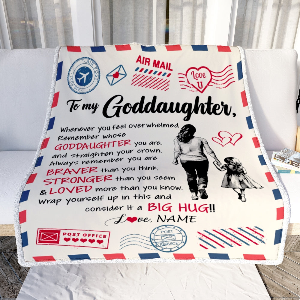 Personalized To My Goddaughter Blanket From Godmother Braver Stronger Loved Airmail Goddaughter Birthday Graduation Christmas Customized Bed Fleece Blanket | siriusteestore