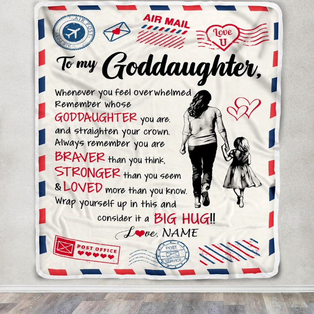 Personalized To My Goddaughter Blanket From Godmother Braver Stronger Loved Airmail Goddaughter Birthday Graduation Christmas Customized Bed Fleece Blanket | siriusteestore