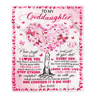 Personalized To My Goddaughter Blanket From Godmother Butterfly Laugh Love Live Goddaughter Birthday Christmas Customized Bed Fleece Blanket | siriusteestore