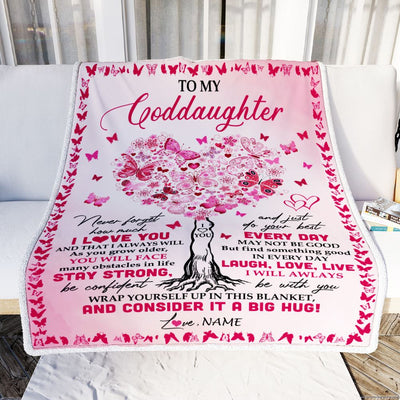 Personalized To My Goddaughter Blanket From Godmother Butterfly Laugh Love Live Goddaughter Birthday Christmas Customized Bed Fleece Blanket | siriusteestore