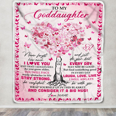 Personalized To My Goddaughter Blanket From Godmother Butterfly Laugh Love Live Goddaughter Birthday Christmas Customized Bed Fleece Blanket | siriusteestore