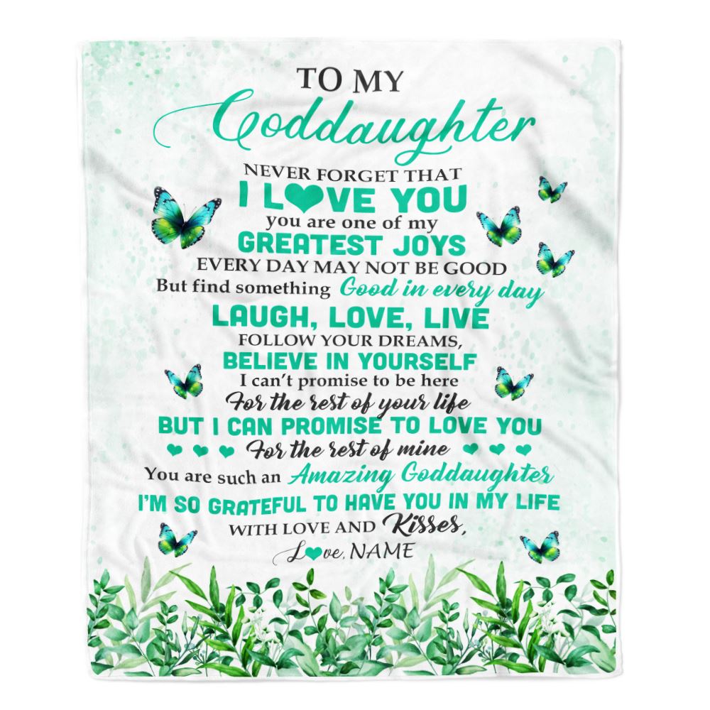 Personalized To My Goddaughter Blanket From Godmother Butterfly Laugh Love Live Goddaughter Birthday Motivational Quote Christmas Customized Fleece Blanket | siriusteestore