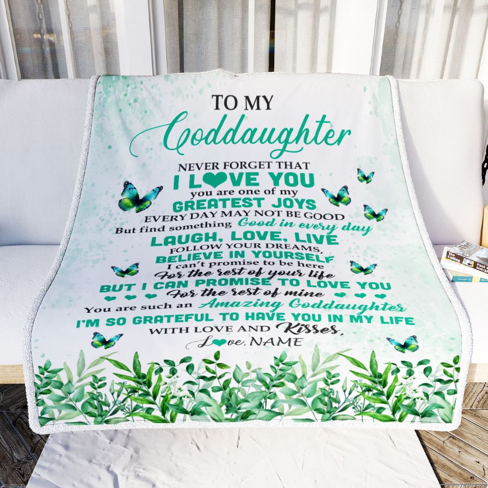 Personalized To My Goddaughter Blanket From Godmother Butterfly Laugh Love Live Goddaughter Birthday Motivational Quote Christmas Customized Fleece Blanket | siriusteestore