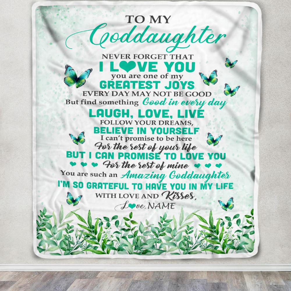 Personalized To My Goddaughter Blanket From Godmother Butterfly Laugh Love Live Goddaughter Birthday Motivational Quote Christmas Customized Fleece Blanket | siriusteestore