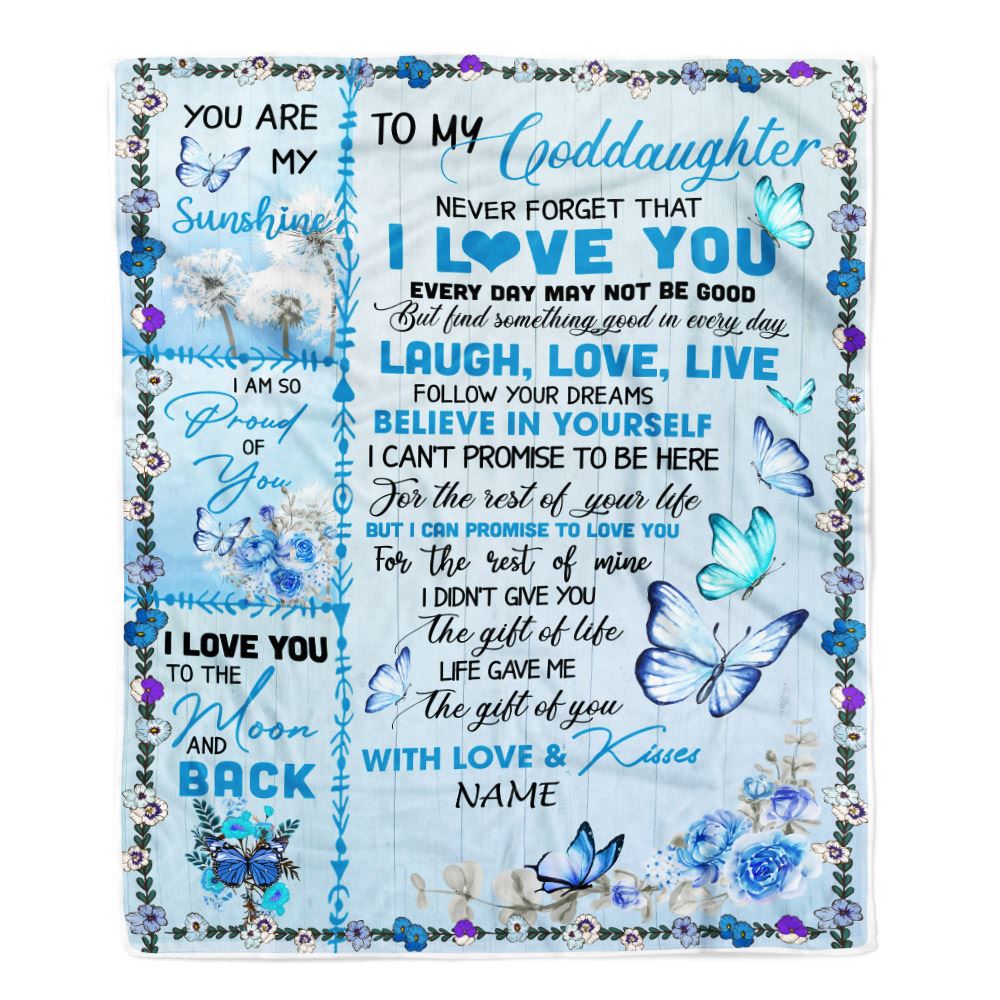 Personalized To My Goddaughter Blanket From Godmother Butterfly Never Forget That I Love You Goddaughter Birthday Christmas Customized Bed Fleece Blanket | siriusteestore