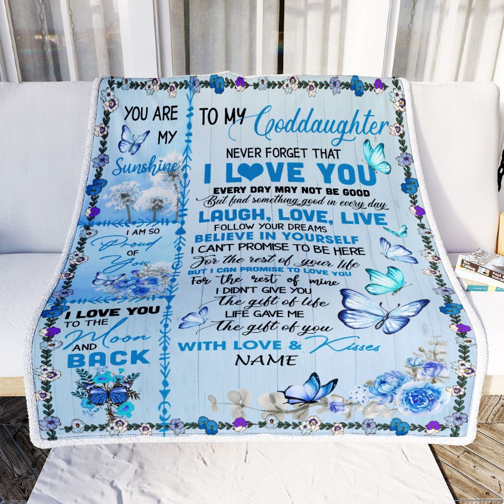 Personalized To My Goddaughter Blanket From Godmother Butterfly Never Forget That I Love You Goddaughter Birthday Christmas Customized Bed Fleece Blanket | siriusteestore
