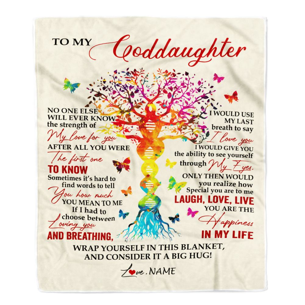 Personalized To My Goddaughter Blanket From Godmother DNA Colorful Tree Goddaughter Birthday Celebrating Graduation Christmas Customized Gift Fleece Blanket | siriusteestore