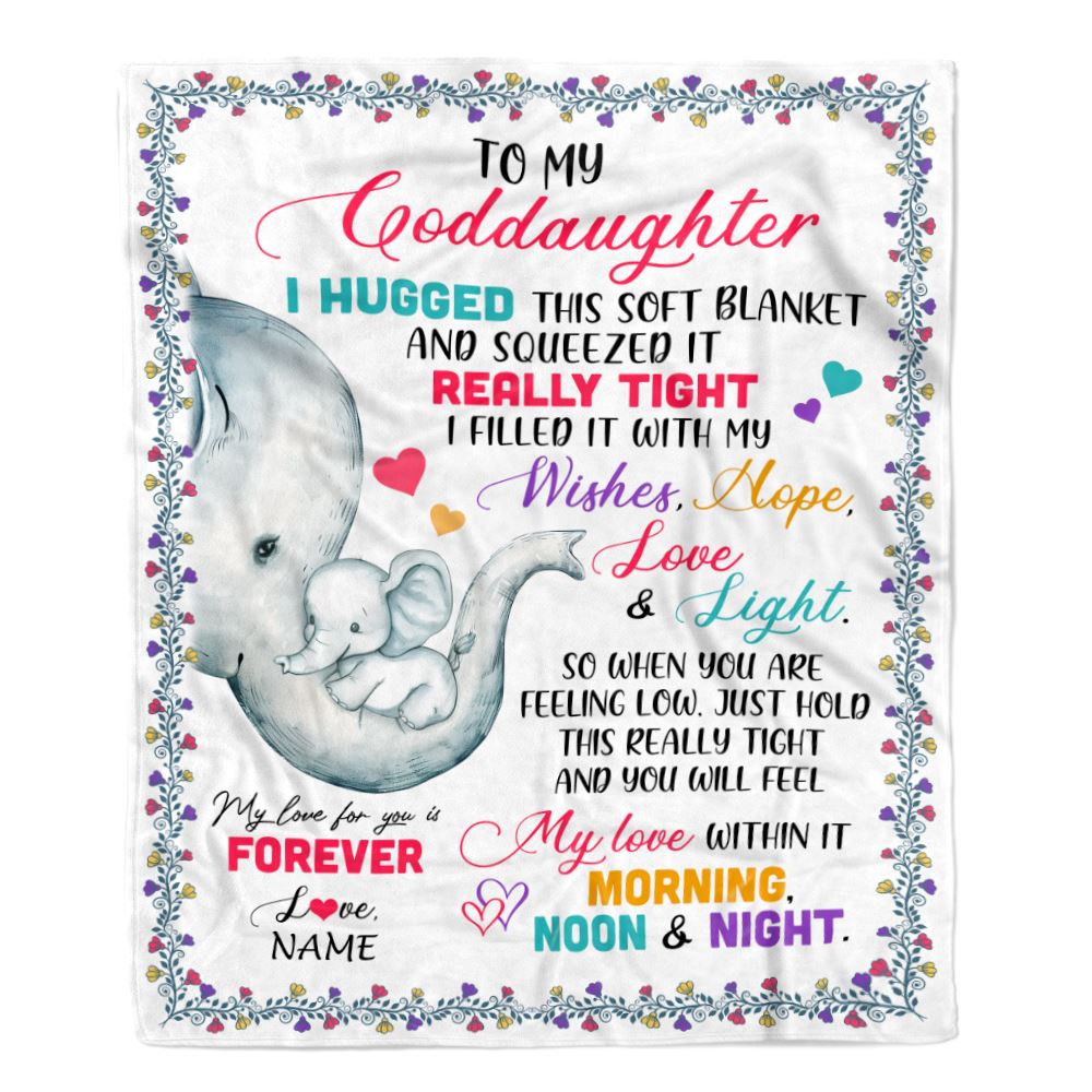 Personalized To My Goddaughter Blanket From Godmother Elephant I Huggest This Soft Blanket Godchild Birthday Christmas Customized Fleece Blanket | siriusteestore