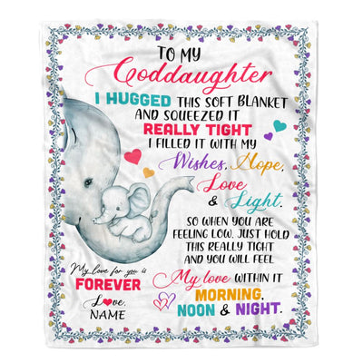 Personalized To My Goddaughter Blanket From Godmother Elephant I Huggest This Soft Blanket Godchild Birthday Christmas Customized Fleece Blanket | siriusteestore