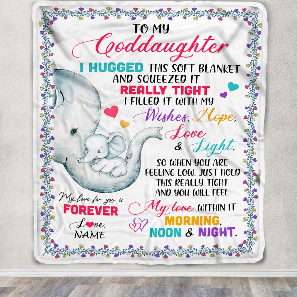 Personalized To My Goddaughter Blanket From Godmother Elephant I Huggest This Soft Blanket Godchild Birthday Christmas Customized Fleece Blanket | siriusteestore