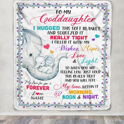 Personalized To My Goddaughter Blanket From Godmother Elephant I Huggest This Soft Blanket Godchild Birthday Christmas Customized Fleece Blanket | siriusteestore