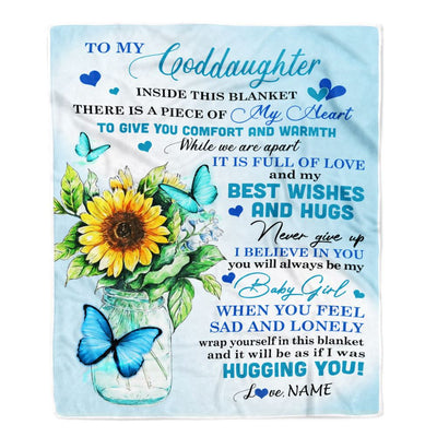 Personalized To My Goddaughter Blanket From Godmother Full Of Love Sunflower Butterfly Goddaughter Birthday Graduation Christmas Customized Fleece Blanket | siriusteestore