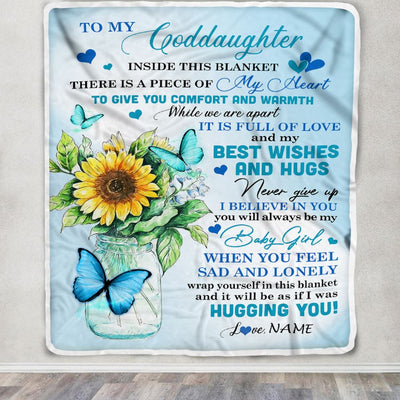 Personalized To My Goddaughter Blanket From Godmother Full Of Love Sunflower Butterfly Goddaughter Birthday Graduation Christmas Customized Fleece Blanket | siriusteestore