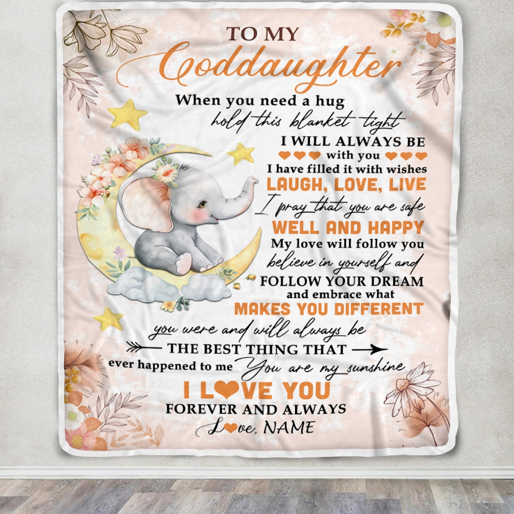 Personalized To My Goddaughter Blanket From Godmother Godfather Flower Elephant Moon Goddaughter Birthday Christmas Customized Bed Fleece Blanket | siriusteestore
