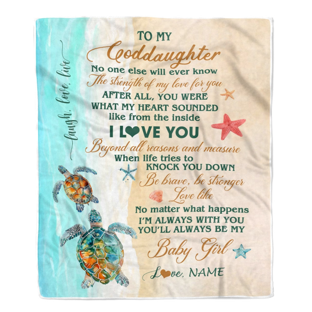 Personalized To My Goddaughter Blanket From Godmother Godfather Turtle Laugh Love Live I Love You Goddaughter Birthday Christmas Customized Bed Fleece Blanket | siriusteestore