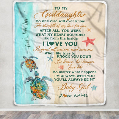 Personalized To My Goddaughter Blanket From Godmother Godfather Turtle Laugh Love Live I Love You Goddaughter Birthday Christmas Customized Bed Fleece Blanket | siriusteestore