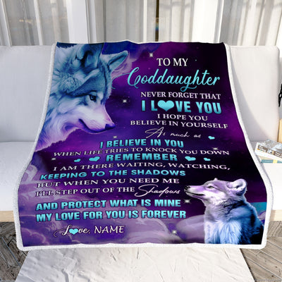 Personalized To My Goddaughter Blanket From Godmother Godfather Wolf Moon My Love For You Is Forever Goddaughter Birthday Christmas Customized Fleece Blanket | siriusteestore