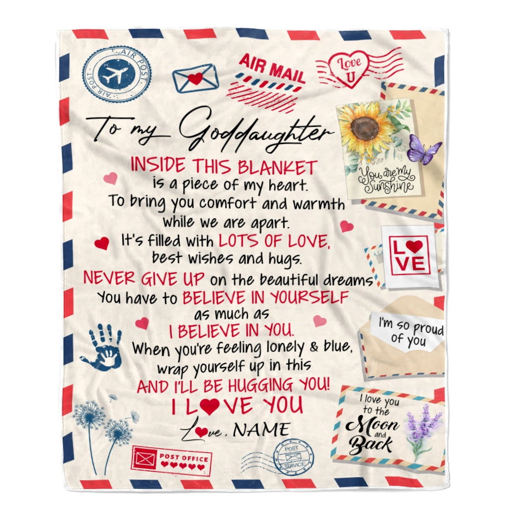 Personalized To My Goddaughter Blanket From Godmother Godfather You Are My Sunshine Air Mail Letter Goddaughter Birthday Christmas Customized Fleece Blanket | siriusteestore