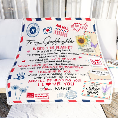 Personalized To My Goddaughter Blanket From Godmother Godfather You Are My Sunshine Air Mail Letter Goddaughter Birthday Christmas Customized Fleece Blanket | siriusteestore